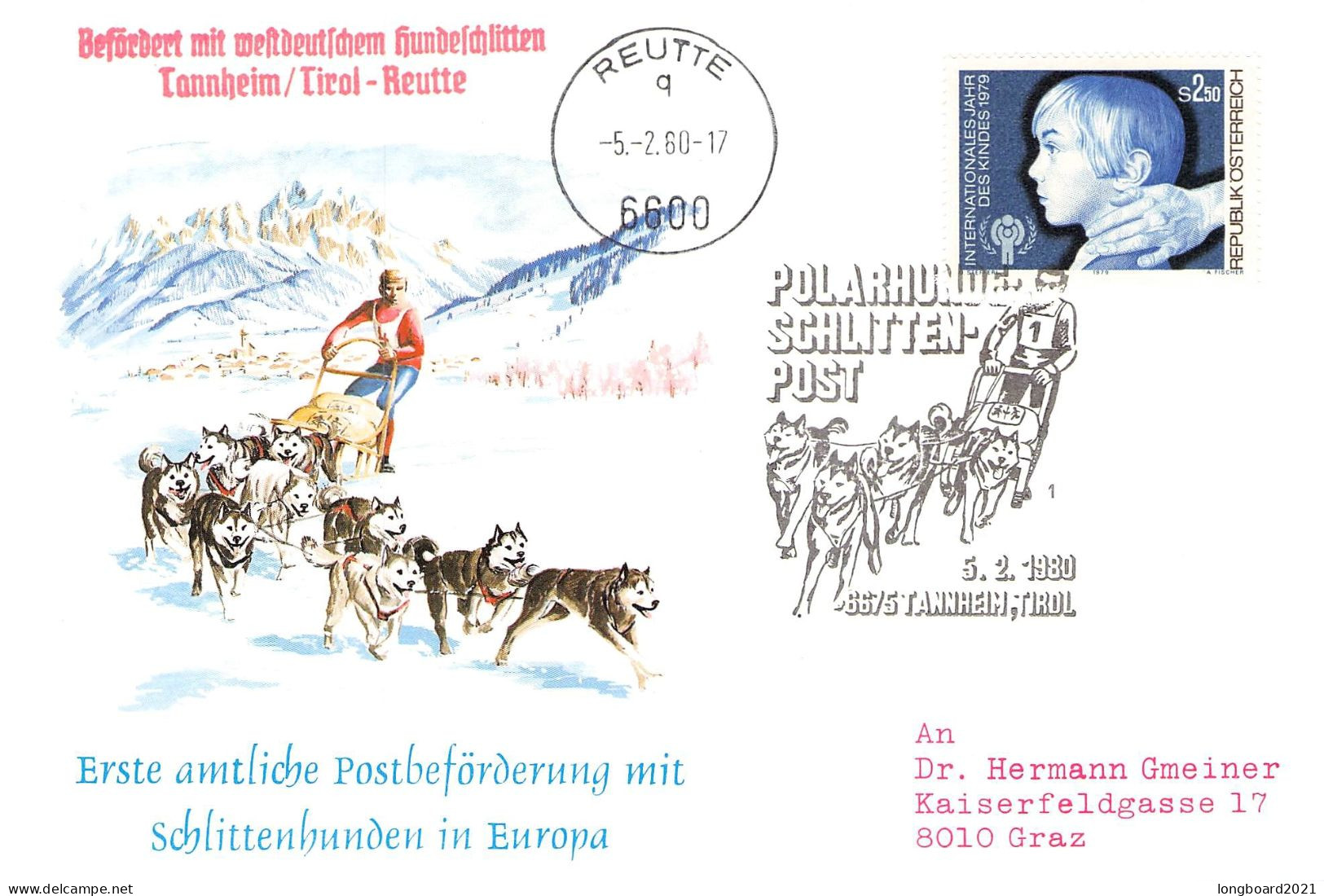 ÖSTERREICH - POLARHUNDE SCHLITTENPOST 1980 / 1427 - Briefe U. Dokumente