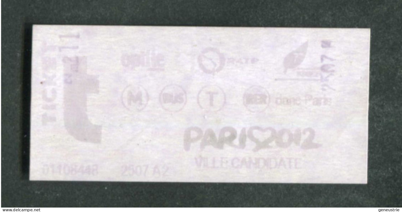 Ticket Billet De Métro / Bus RATP Jeux Olympiques "Paris 2012" Chemins De Fer Métropolitain - Billet De Train - Europe