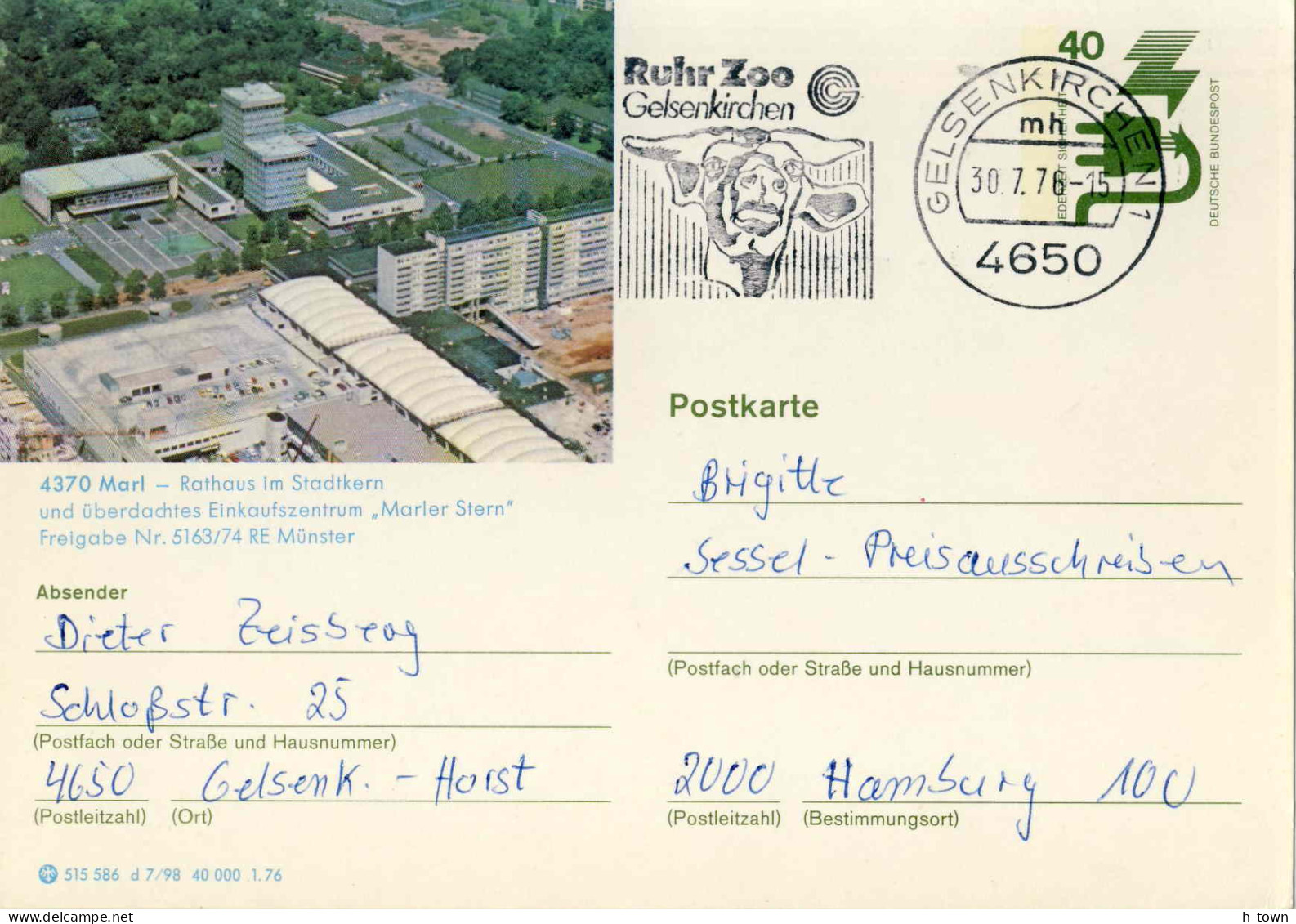 130  Girafe: Flamme D'Allemagne, 1976 - Giraffe, Gelsenkirchen Zoo: Slogan Cancel From Germany - Girafes