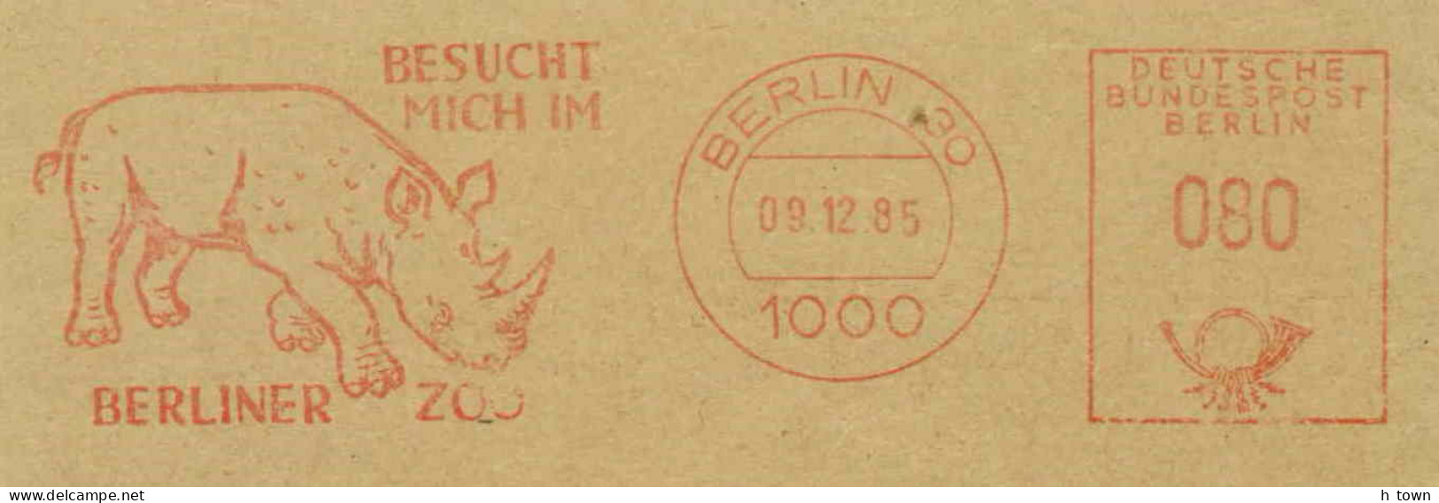 130  Rhinocéros, Zoo: Ema D'Allemagne, 1985 - Rhinoceros Meter Stamp From Berlin, Germany - Rhinocéros