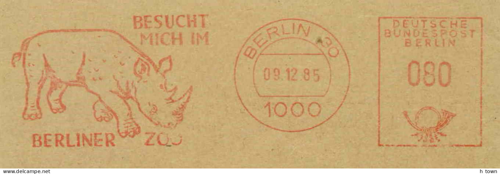 130  Rhinocéros, Zoo: Ema D'Allemagne, 1985 - Rhinoceros Meter Stamp From Berlin, Germany - Rhinozerosse