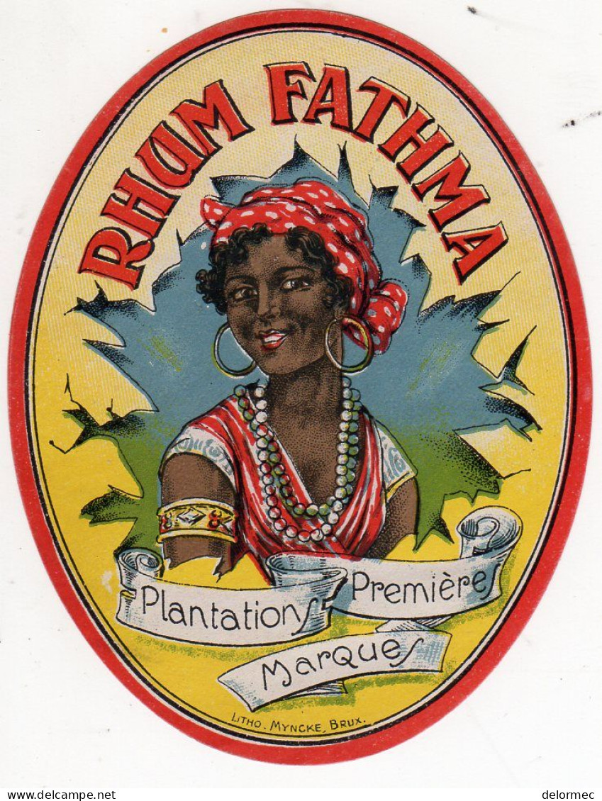 Alimentation Bistrot Etiquette Rhum Fathma Plantations Premières Marques Lithographie Myncke Bruxelles - Rhum