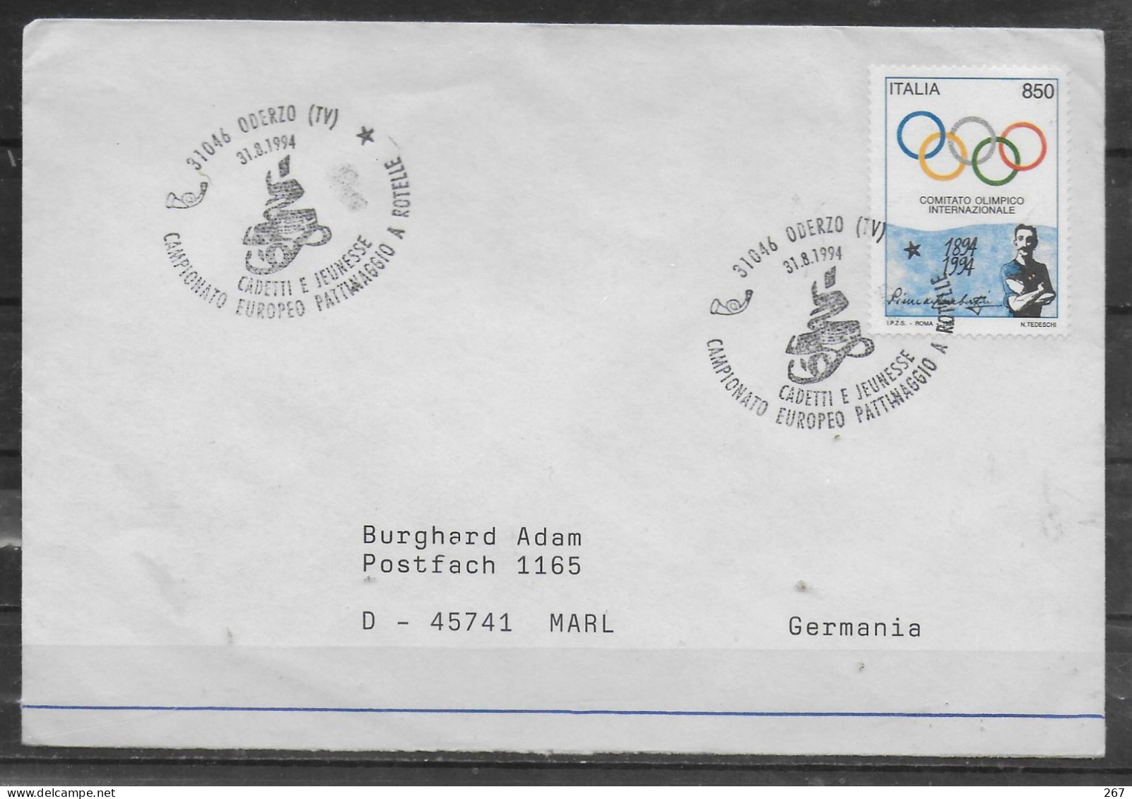 ITALIE  Lettre  1994 Oderzo Patinage - Patinage Artistique