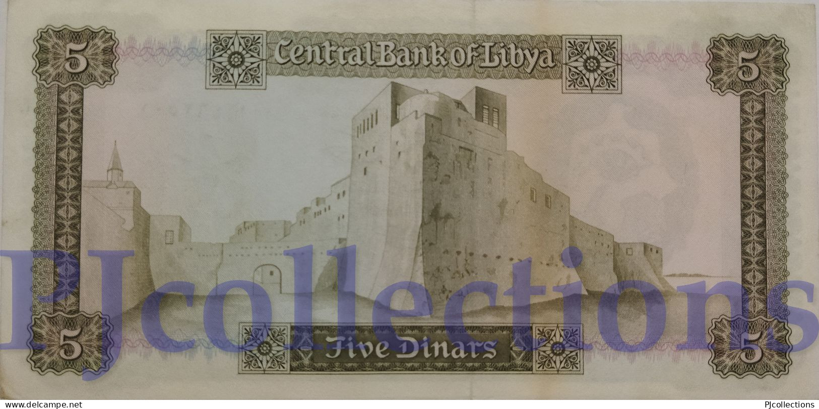 LIBYA 5 DINARS 1972 PICK 36b AU/UNC W/STAINS - Libye