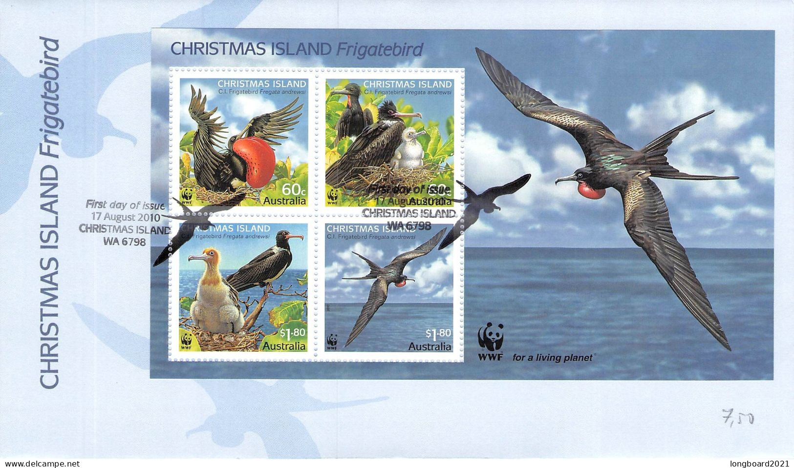 CHRISTMAS ISLAND - FDC MINISHEET 2010 WWF FRIGATEBIRD / 1432 - Christmas Island