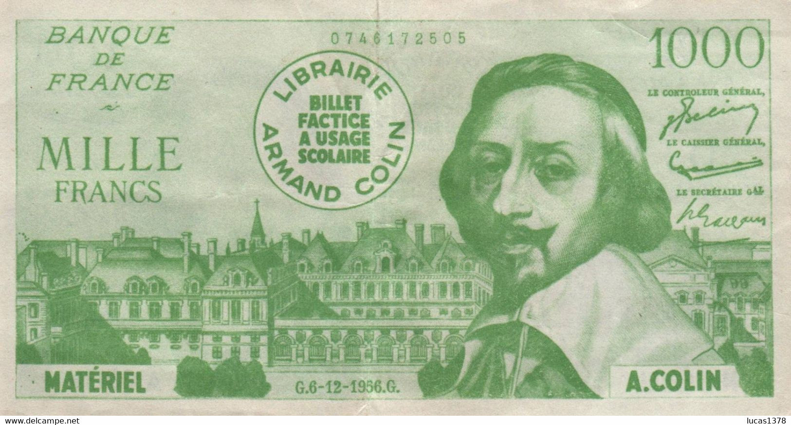 BILLET SCOLAIRE FACTICE 1000  AF 10 FRANCS RICHELIEU MATERIEL ARMAND COLIN - Specimen