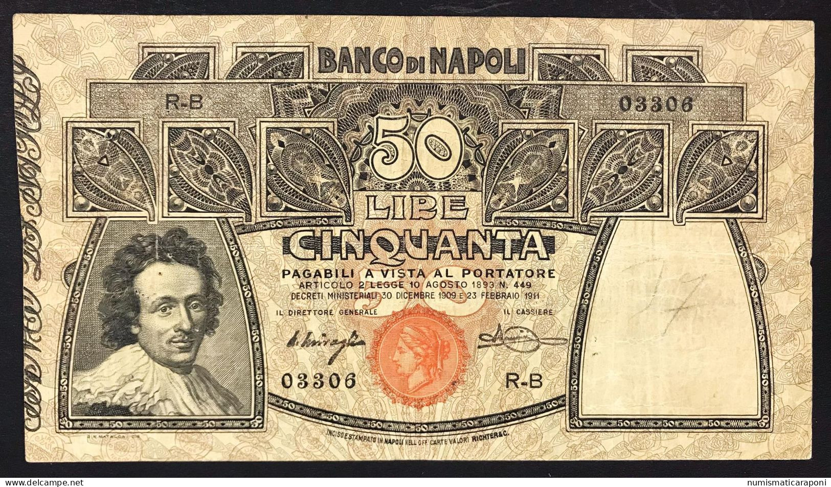 50 Lire Banco Di Napoli 23 02 1911  Naturale Forellini Di Spilla E Leggera Scrita A Matita LOTTO 3748 - Sonstige & Ohne Zuordnung