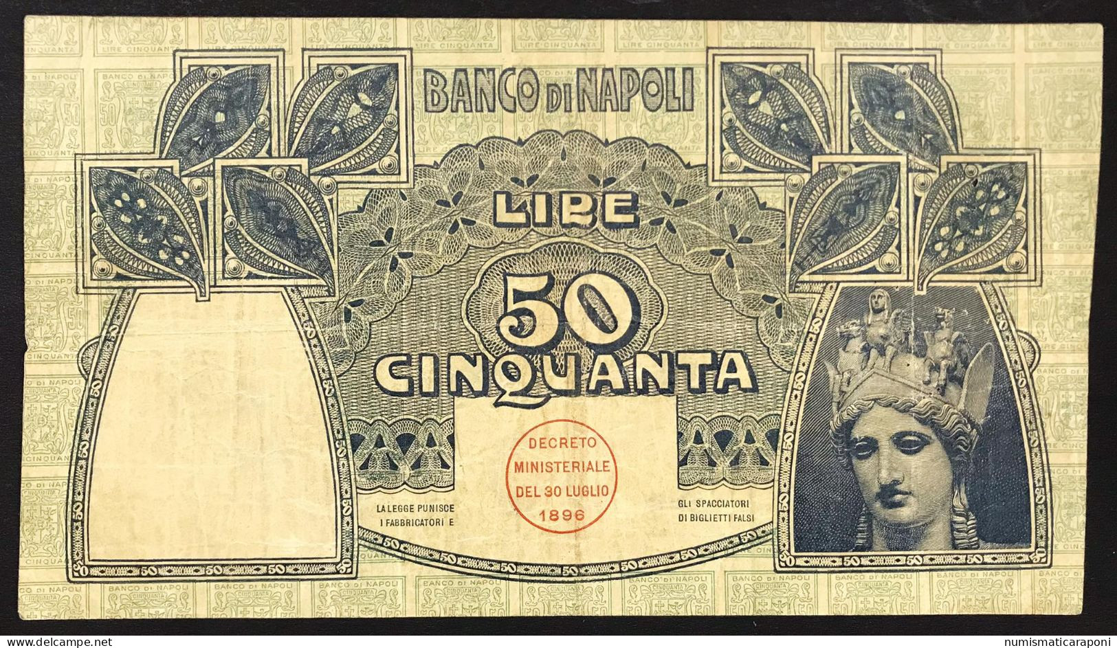 50 Lire Banco Di Napoli 23 02 1911  Naturale Forellini Di Spilla E Leggera Scrita A Matita LOTTO 3748 - Other & Unclassified