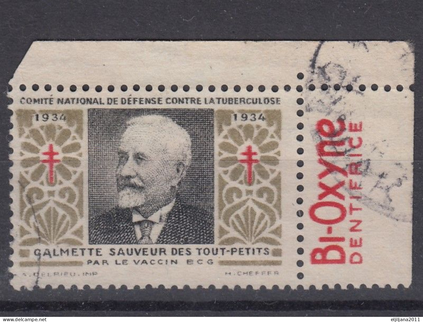 FRANCE 1934 ⁕ Aanti-tuberculosis - Léon Charles Albert Calmette (French Physician) ⁕ 1v Used - Erinnophilie