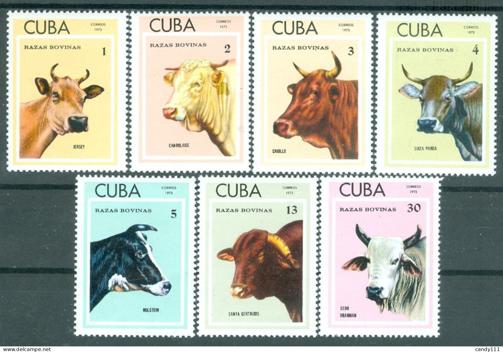 1973 Farm Animals,Cattle Breeds,Jersey,Charolaise,Holstein,Brahman,CUBA,1879,MNH - Ferme