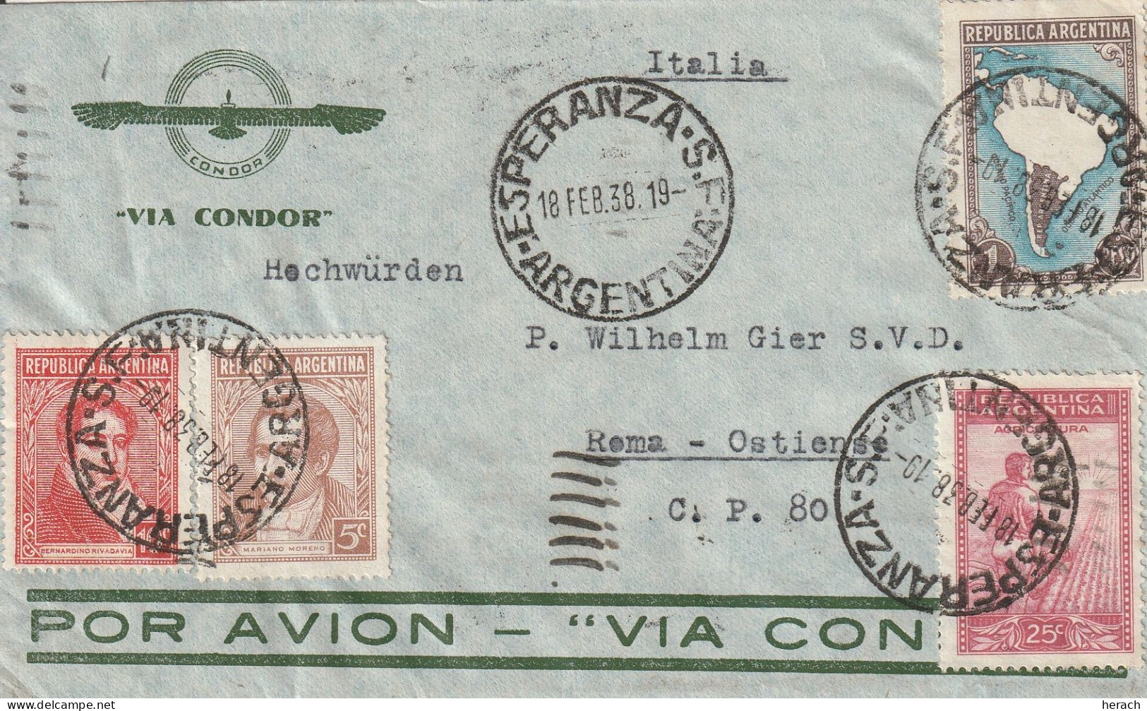 Argentine Lettre Pour L'Italie 1938 - Covers & Documents