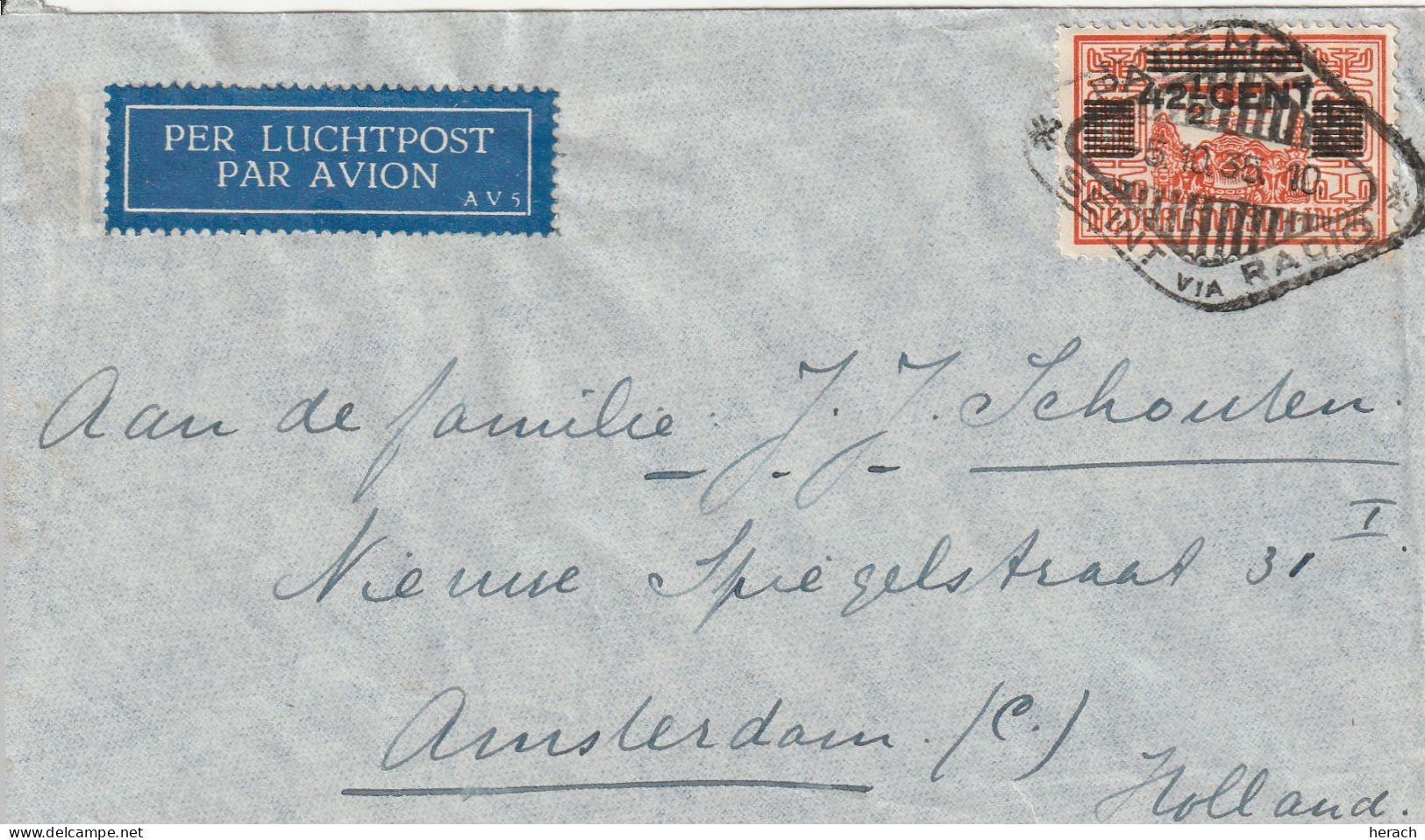 Indes Néerlandaises Lettre Palembay Pour La Hollande 1935 - Niederländisch-Indien