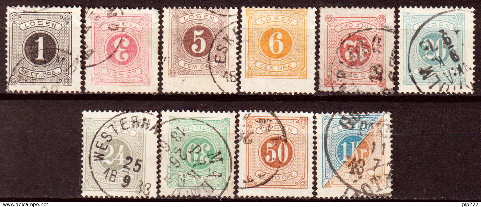 Svezia 1910/11 Segnatasse Dent/perf 14 Unif.1B/6B,7AB/10B O/Used VF/F - Dienstzegels