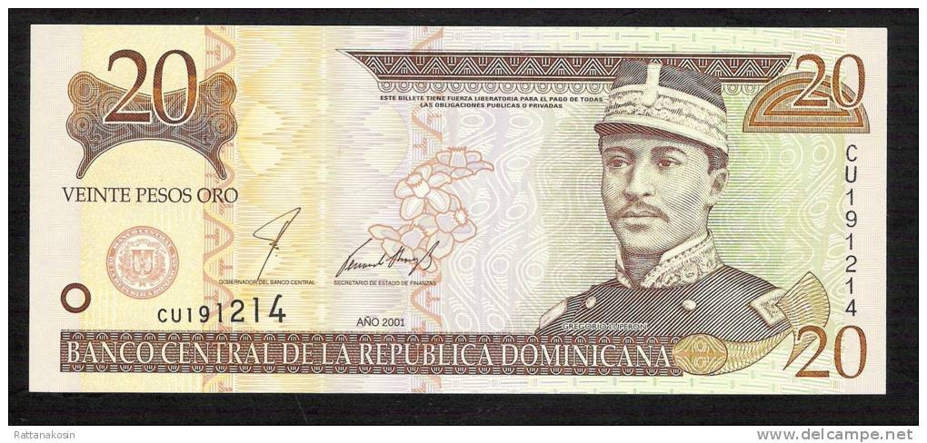 DOMINICAN  REPUBLIC  P169a  20  PESOS  2001   UNC. - Dominicaine