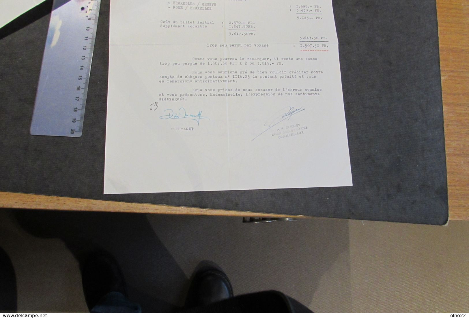 SABENA - DIRECTION COMMERCIALE - 7/2/53 COURRIER RECTIFICATIF ERREUR TARIFICATION A MADELEINE CALLENS BRUXELLES - Verkehr & Transport