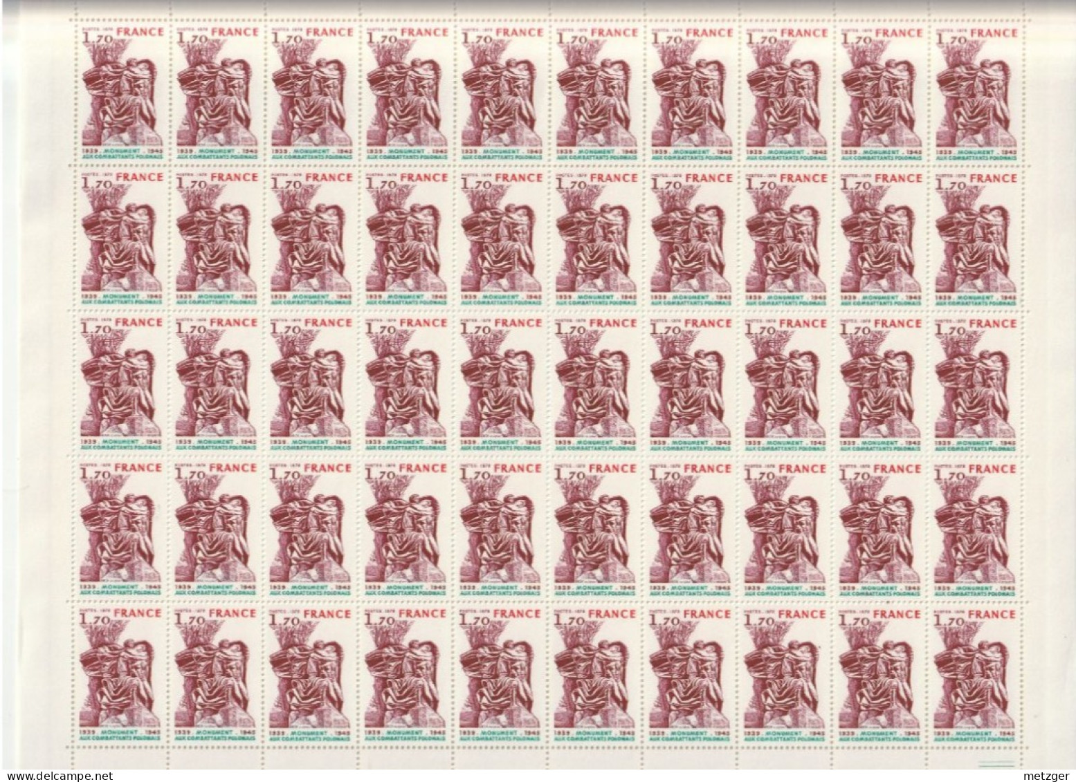 Feuille Complète De 50 Timbres Du N° 2021 Combatants Polonais - Feuilles Complètes