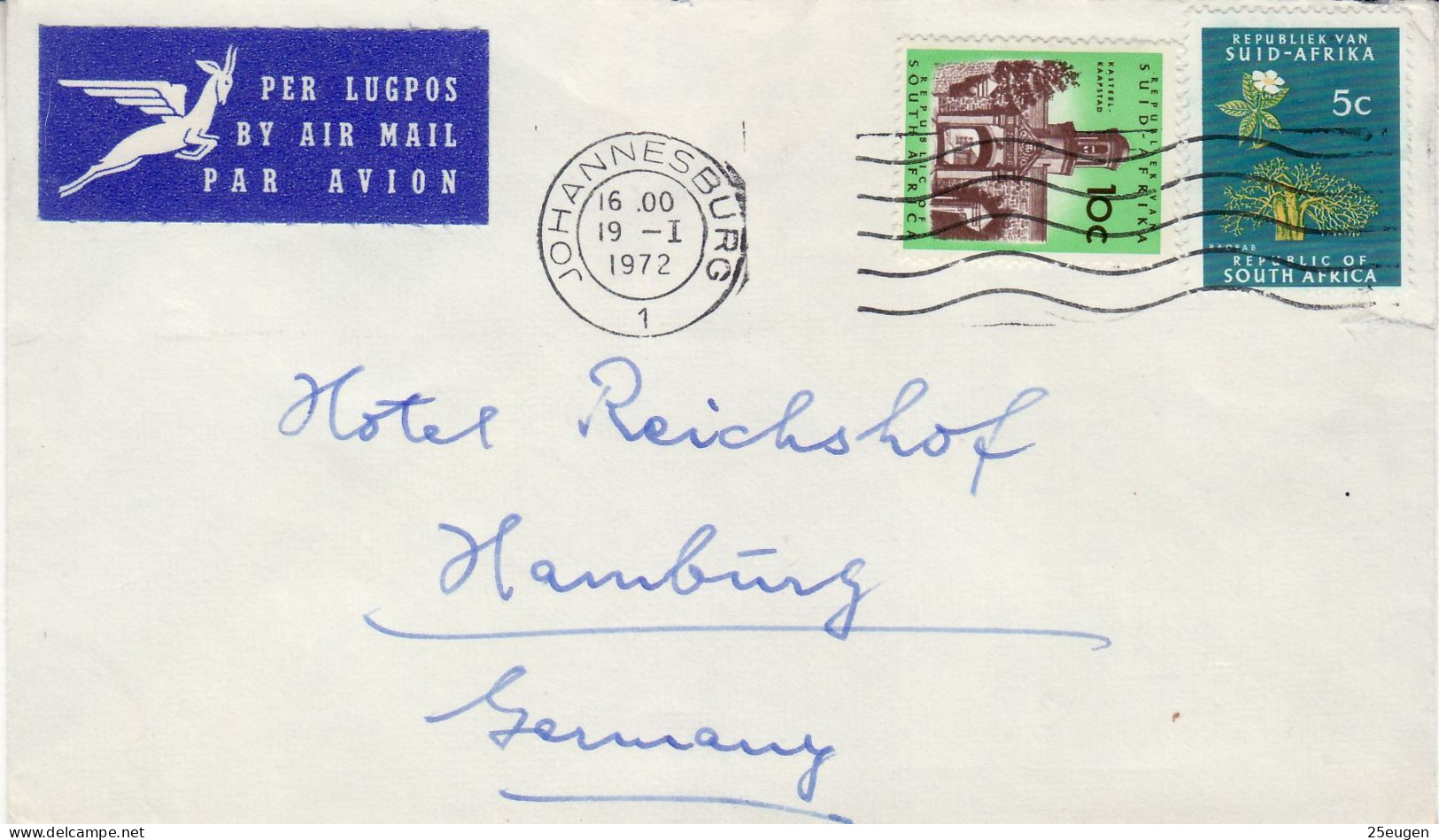 SOUTH AFRICA 1972  AIRMAIL LETTER SENT TO HAMBURG - Brieven En Documenten