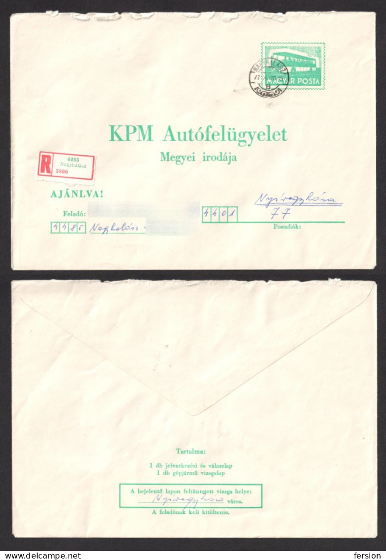 1977 HUNGARY Registered Label Vignette Cover STATIONERY IKARUS BUS AUTOBUS - NAGYHALÁSZ  NYIREGYHAZA - Bussen