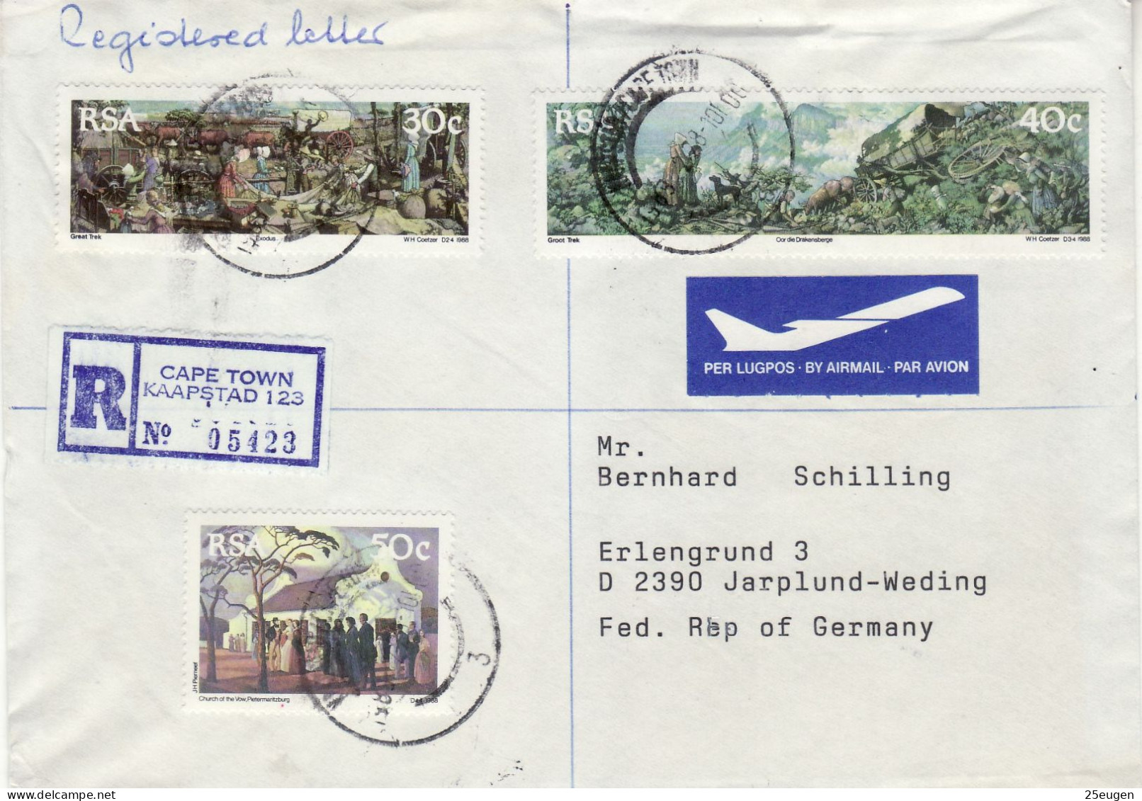 SOUTH AFRICA 1989  AIRMAIL R - LETTER SENT TO JARPLUND - Cartas & Documentos