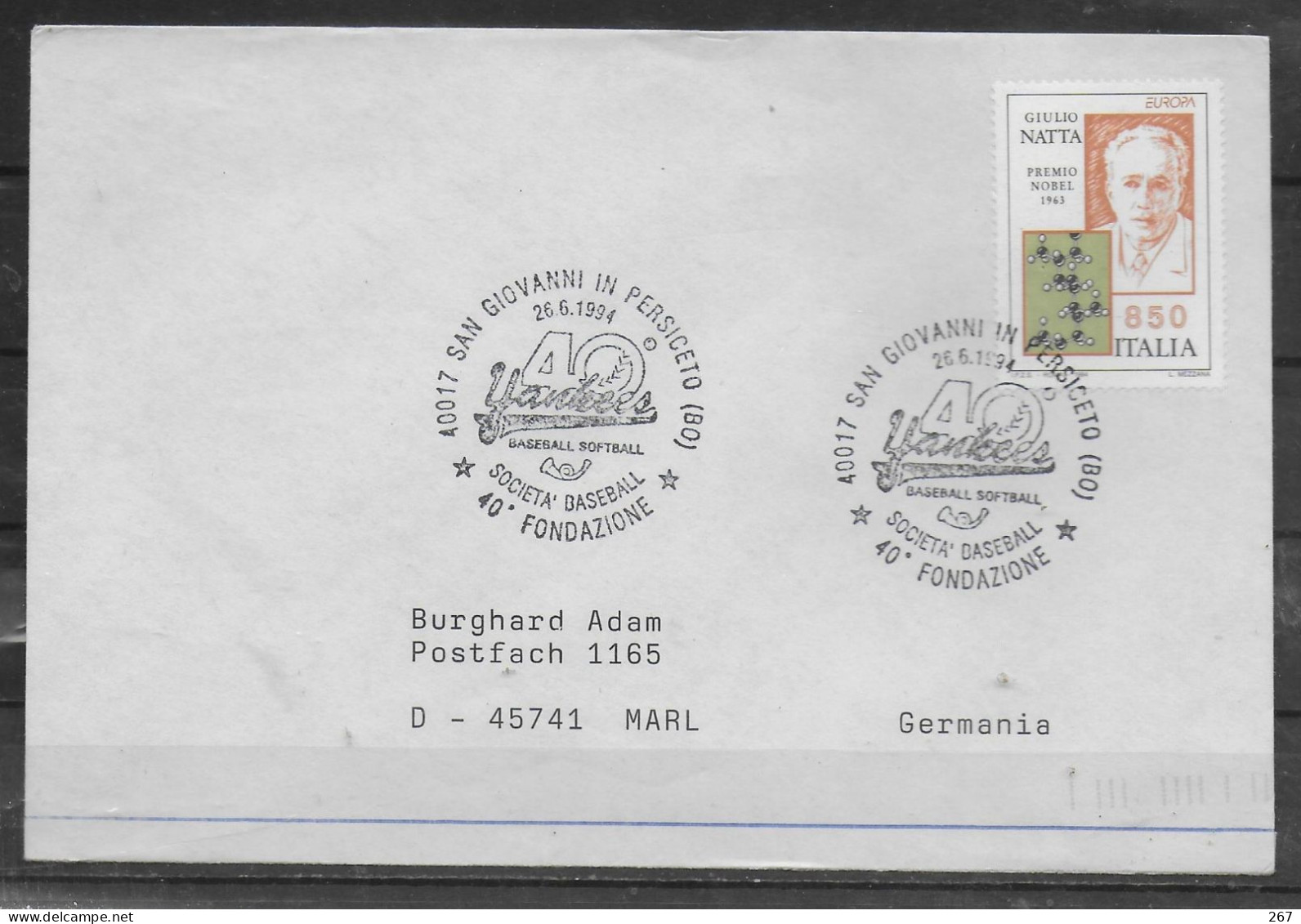 ITALIE  Lettre  1994 Giovanni Base Ball Softball - Baseball