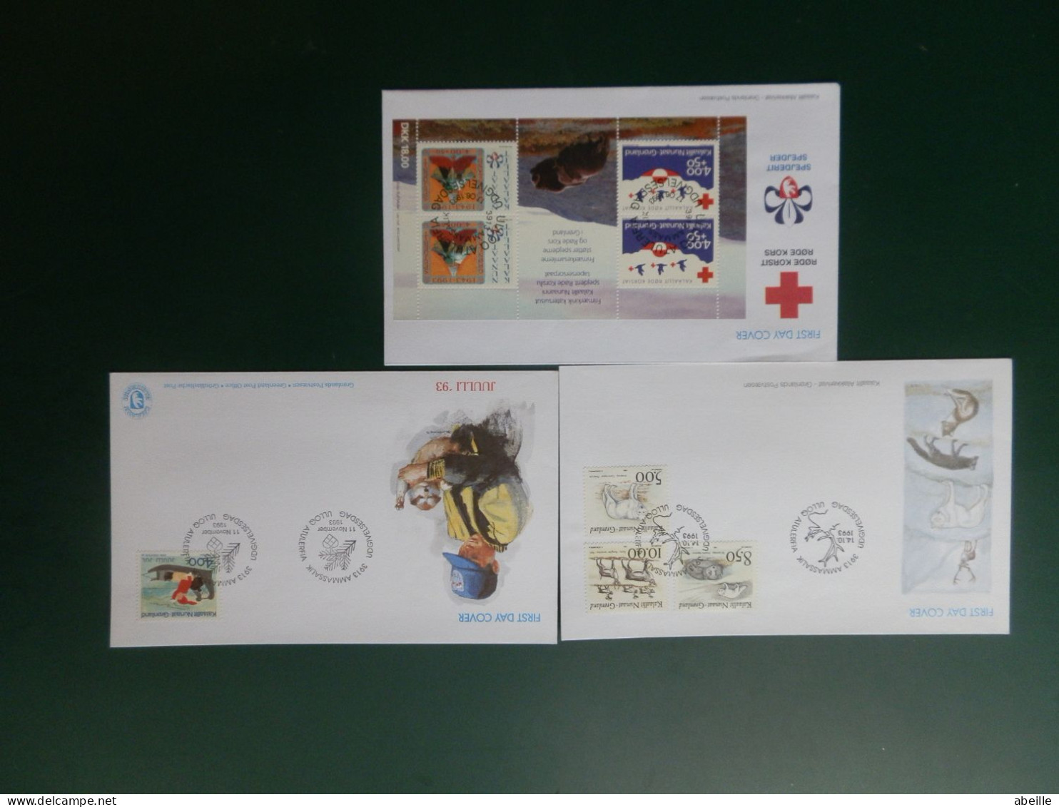 FDC GROENL./9 FDC GROENLAND ANNEE 1993 COTE YVERT TIMBRES 74.50 € NR. 218/230+BLOC 4 - FDC