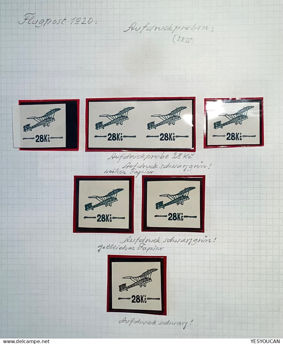 Czechoslovakia Air Post Stamps 1920 Superb Specialised Collection Of Surcharge Proofs, 31 All Genuine  (essay Flugpost - Posta Aerea