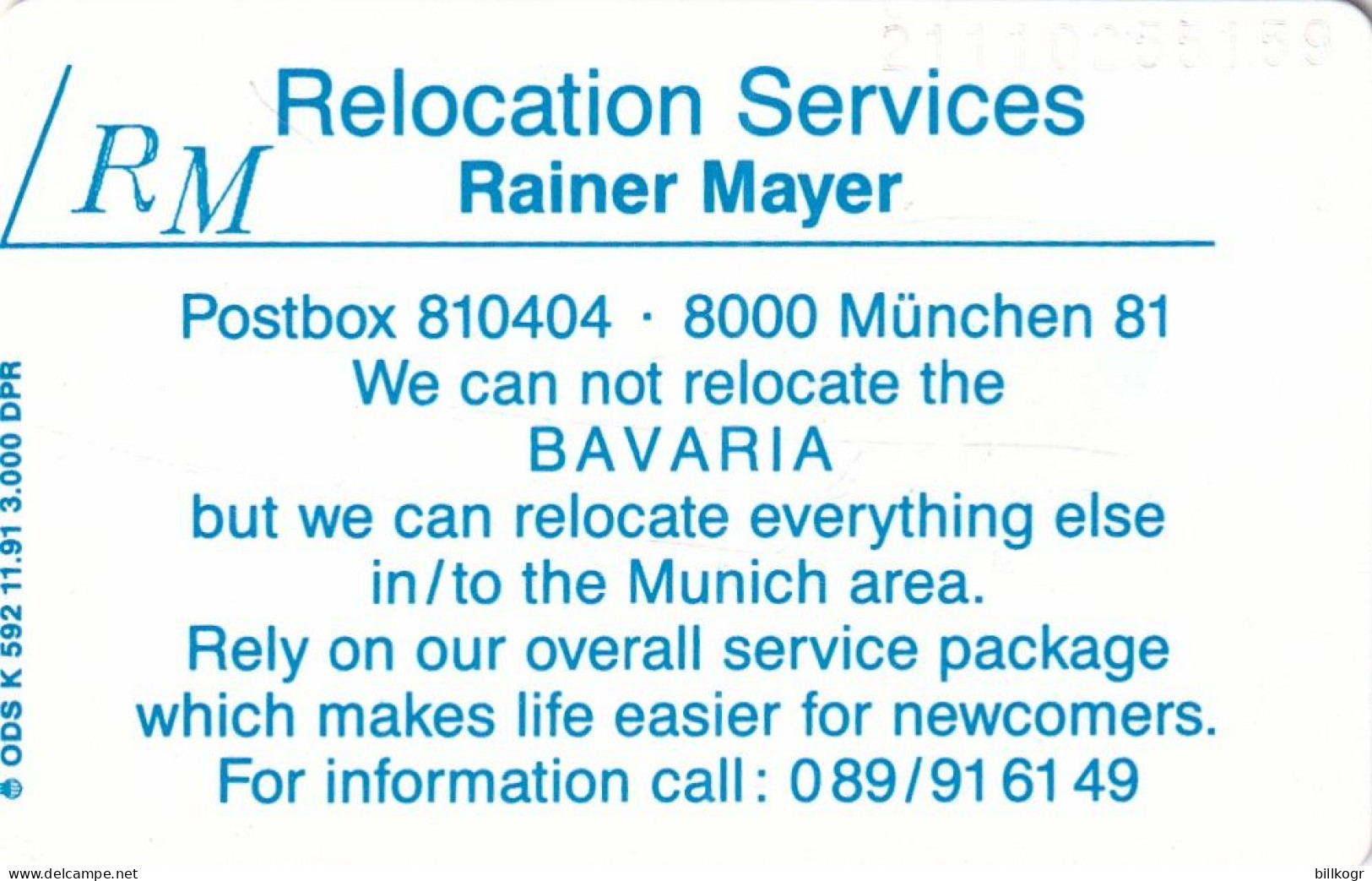 GERMANY - Rainer Mayer(K 592), Tirage 3000, 11/91, Mint - K-Series : Serie Clientes