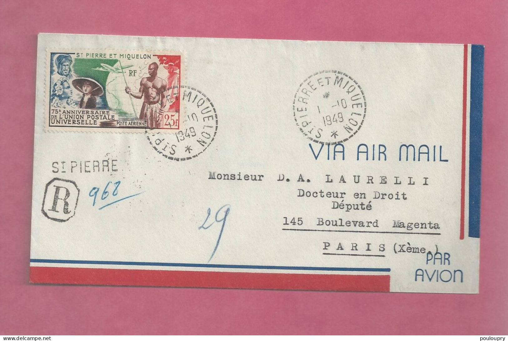 Lettre Recommandée Par Avion De 1949 Pour La France - PA N° 21 - Seul Sur Lettre - Storia Postale