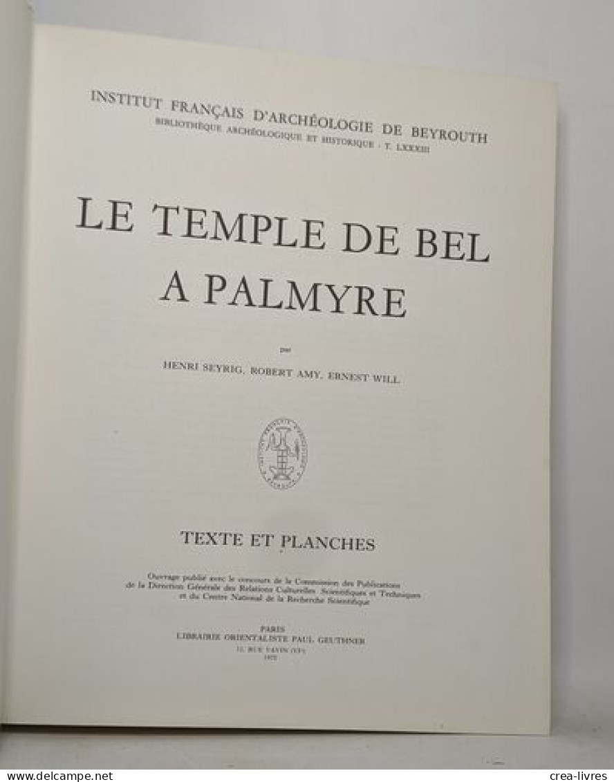 Le Temple De Bel A Palmyre - Texte Et Planches - Sciences