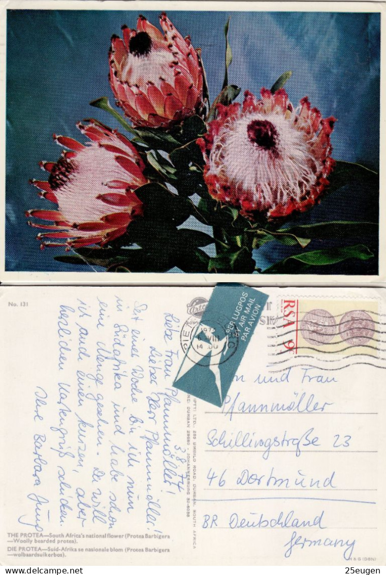 SOUTH AFRICA 1974  AIRMAIL  POSTCARD SENT TO DORTMUND - Lettres & Documents