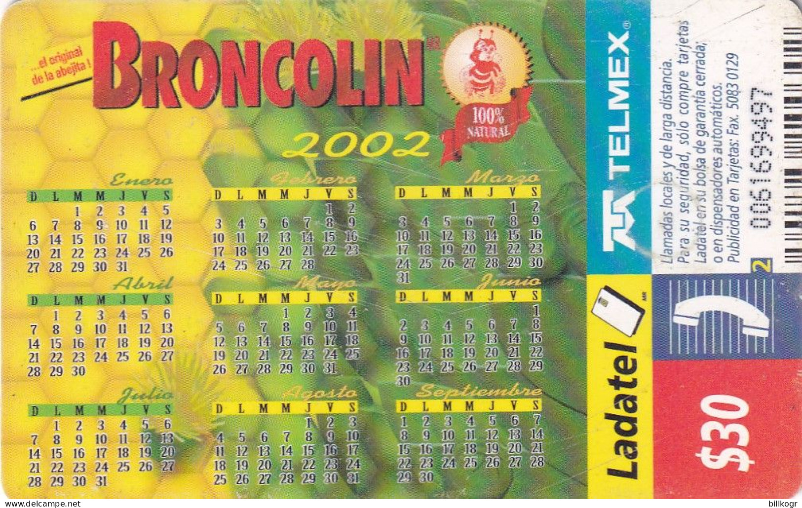 MEXICO - Broncolin, Calendar 2002, Used - Mexique