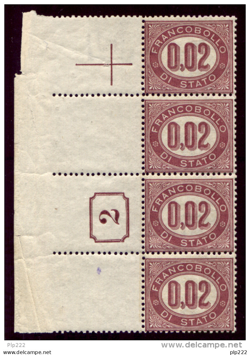 Italia Regno 1875 Servizio Sass.Serv.1 Striscia Di 4 Con Numero Di Tavola **/MNH VF - RARA - Dienstmarken