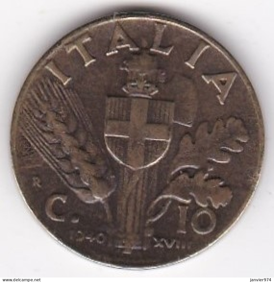 Italie 10 Centesimi 1940 An XVIII , Vittorio Emmanuel III, En Bronze Aluminium, KM# 74a - 1900-1946 : Víctor Emmanuel III & Umberto II