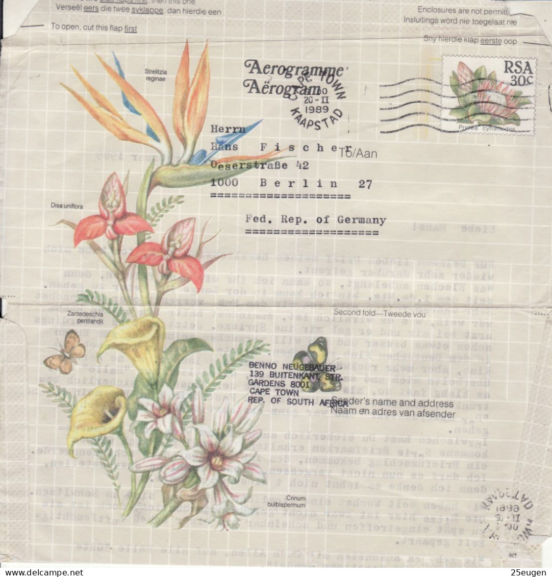 SOUTH AFRICA 1989  AEROGRAMME SENT TO FLENSBURG - Covers & Documents