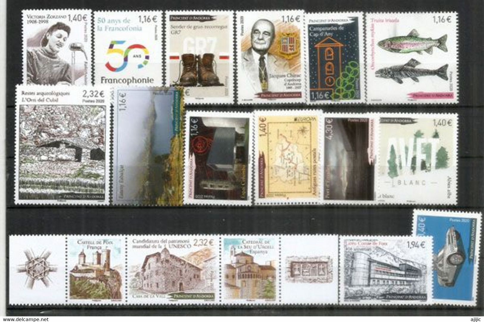 Année Complète 2020 .  15 Timbres Neufs ** (Unesco:Château De Foix,Casa De La Vall,Cathédrale Seu D'Urgell) Etc - Années Complètes