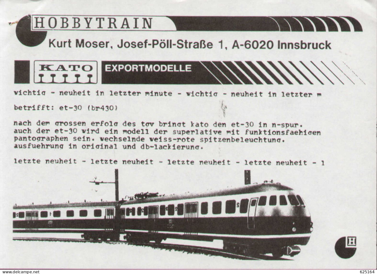 Catalogue HOBBYTRAIN 1987 KATO Exportmodelle Spur N 1:160 - Deutsch