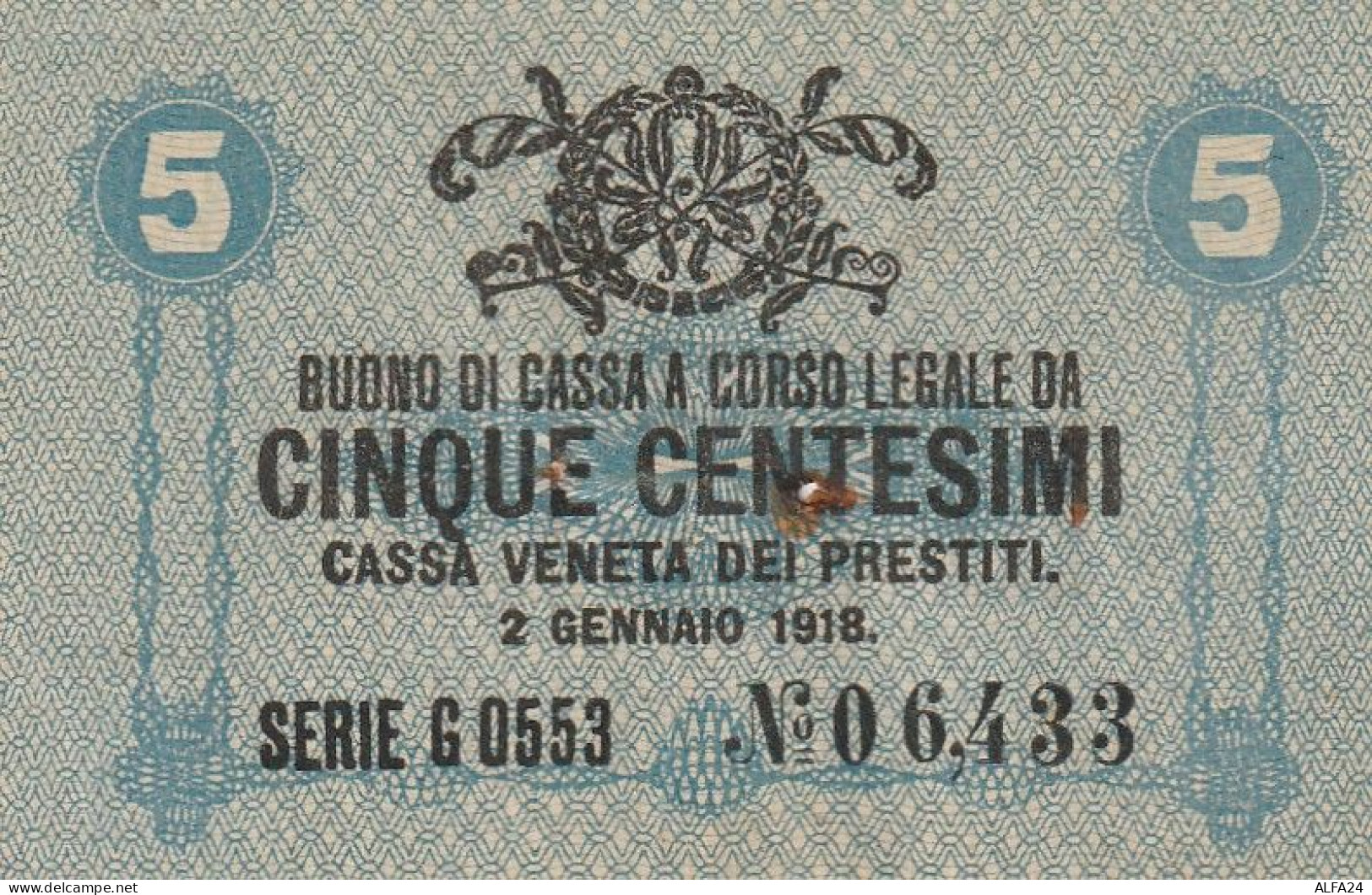 BUONO CASSA 5 CENT 1918 CASSA VENETA VF (ZP868 - Buoni Di Cassa