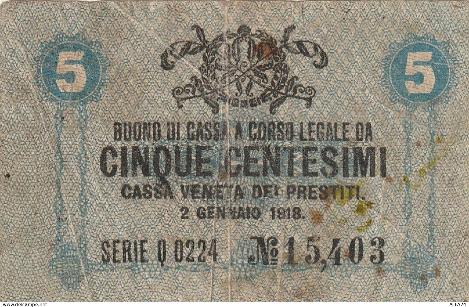 BUONO CASSA 5 CENT 1918 CASSA VENETA VF (ZP867 - Buoni Di Cassa