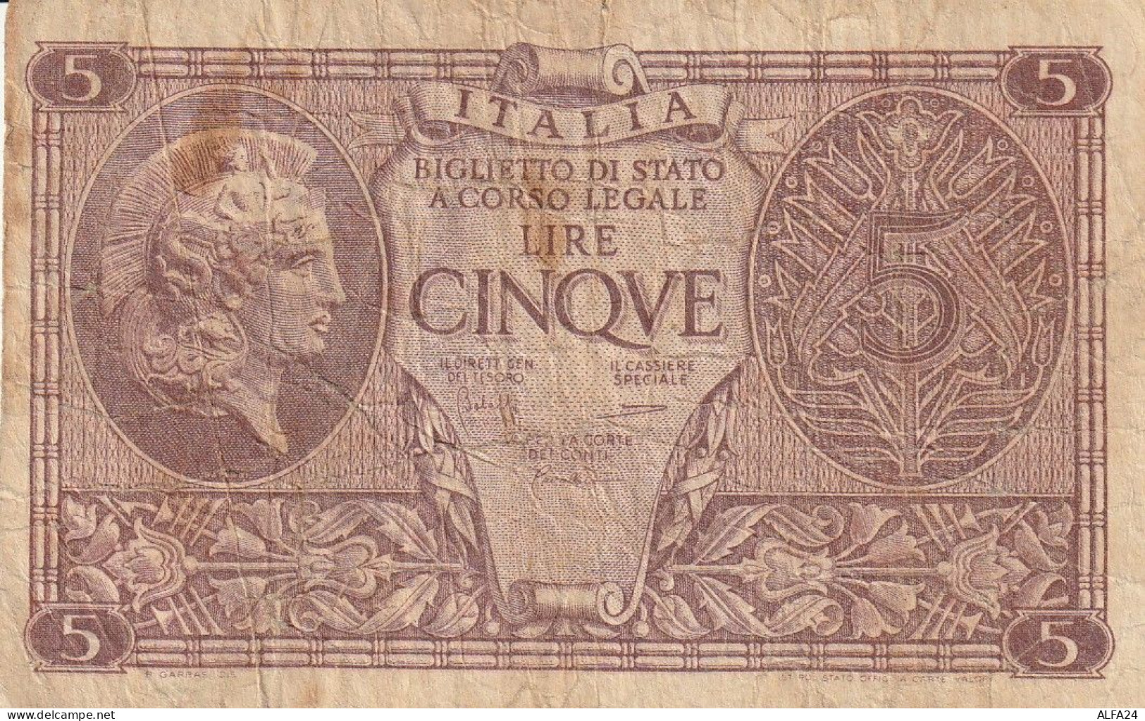 BIGLIETTO DI STATO ITALIA L.5 1935 VF (ZP893 - Italia – 5 Lire