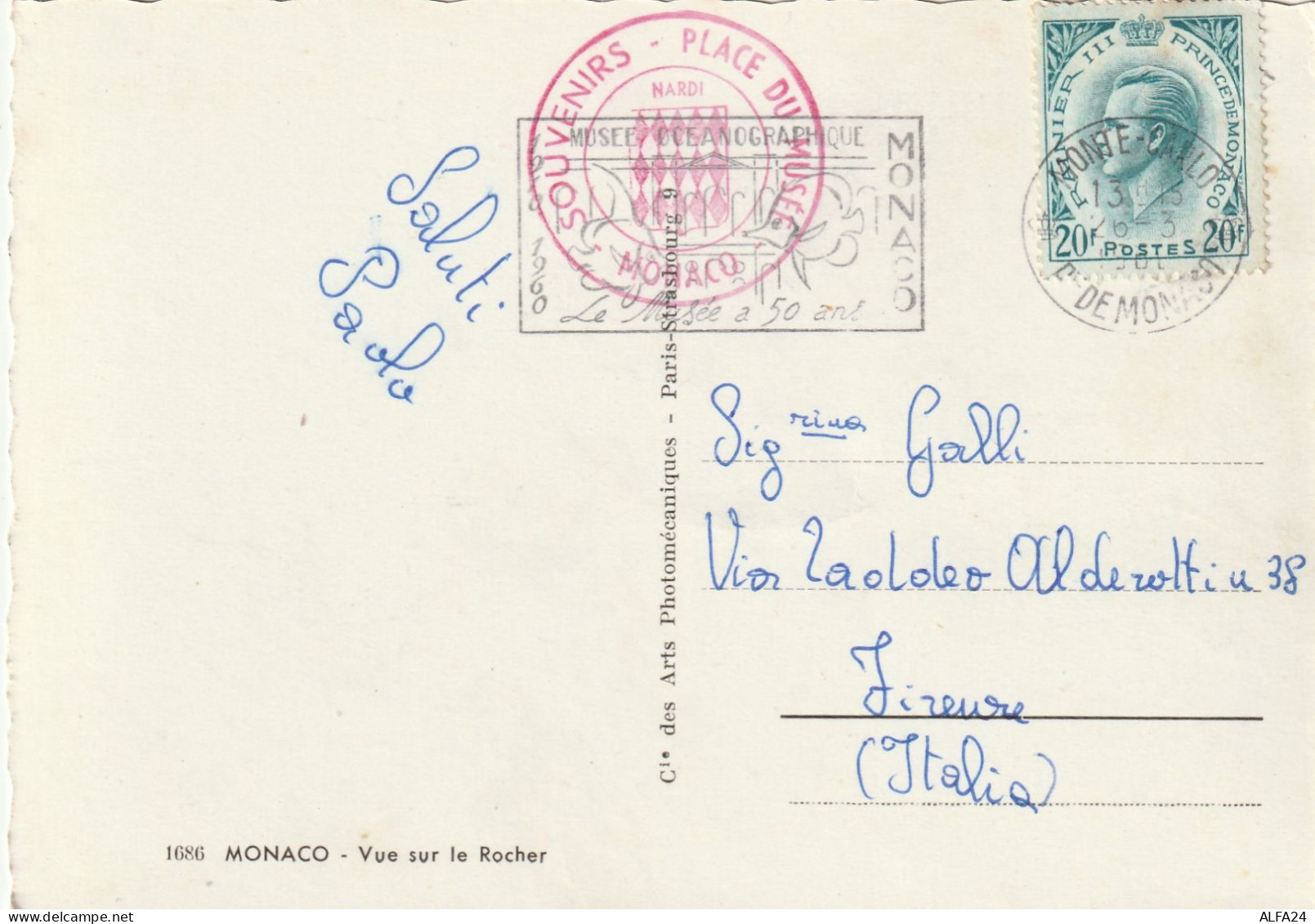 CARTOLINA MONACO 1960 20 F TARGHETTA MUSEE OCEANOGRAPHIQUE (ZP831 - Briefe U. Dokumente