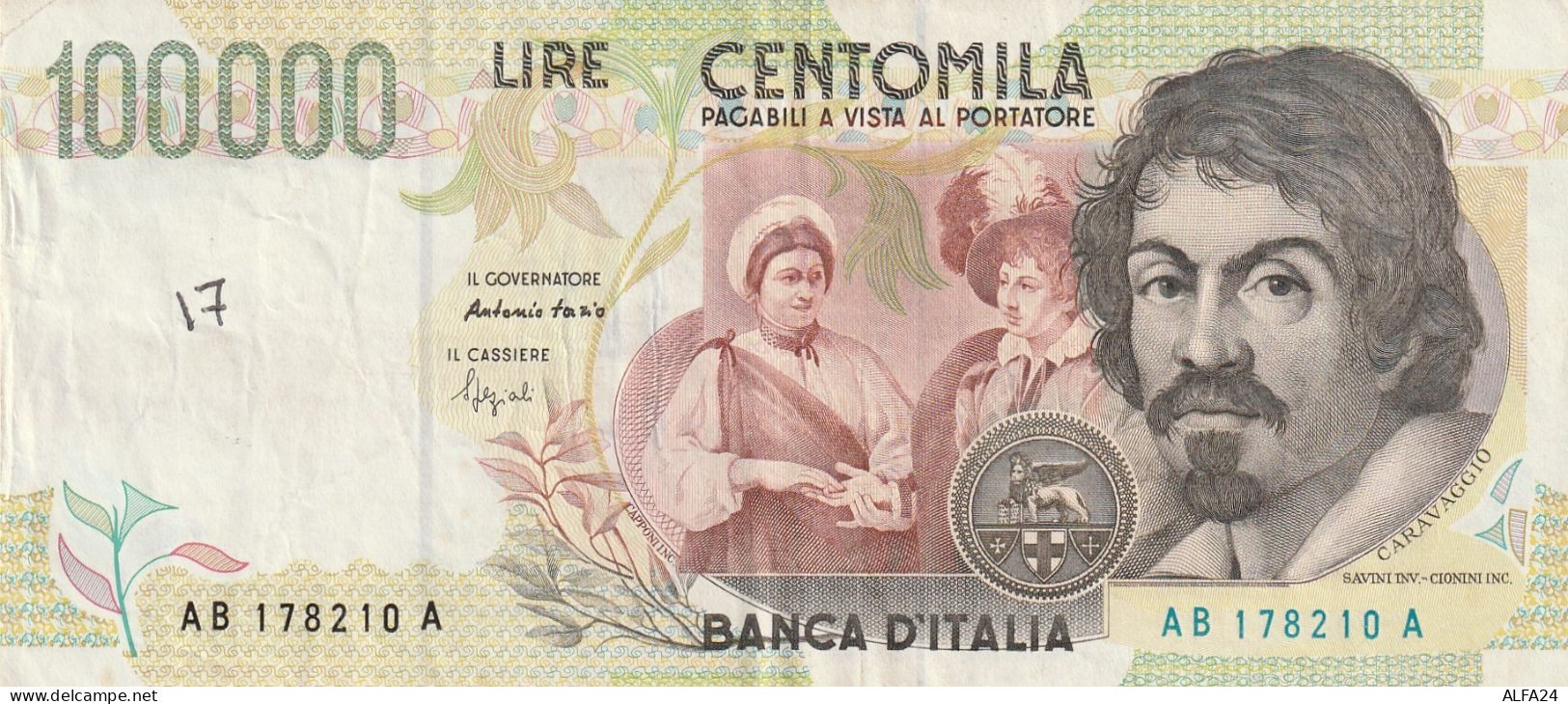 BANCONOTA ITALIA LIRE 100000 CARAVAGGIO FAZIO EF (ZP922 - 100.000 Lire