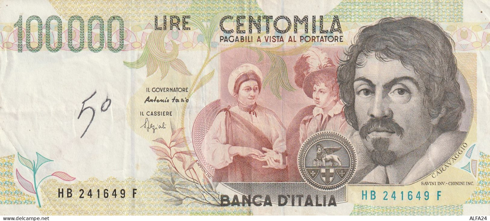 BANCONOTA ITALIA LIRE 100000 CARAVAGGIO FAZIO EF (ZP921 - 100.000 Lire
