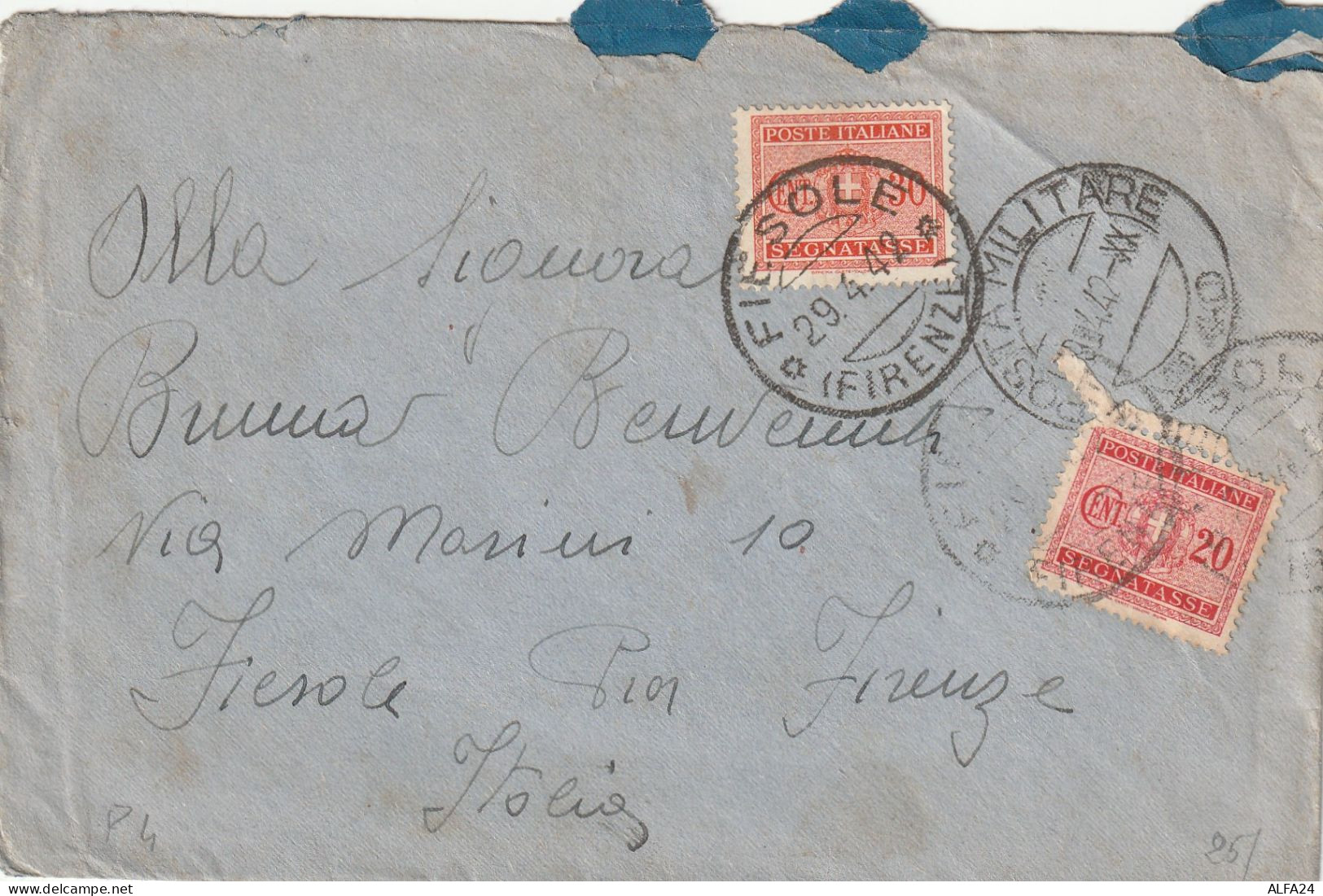 LETTERA 1942 2X20 SEGNATASSE TIMBRO PM 40 FIESOLE FIRENZE (ZP3313 - Segnatasse