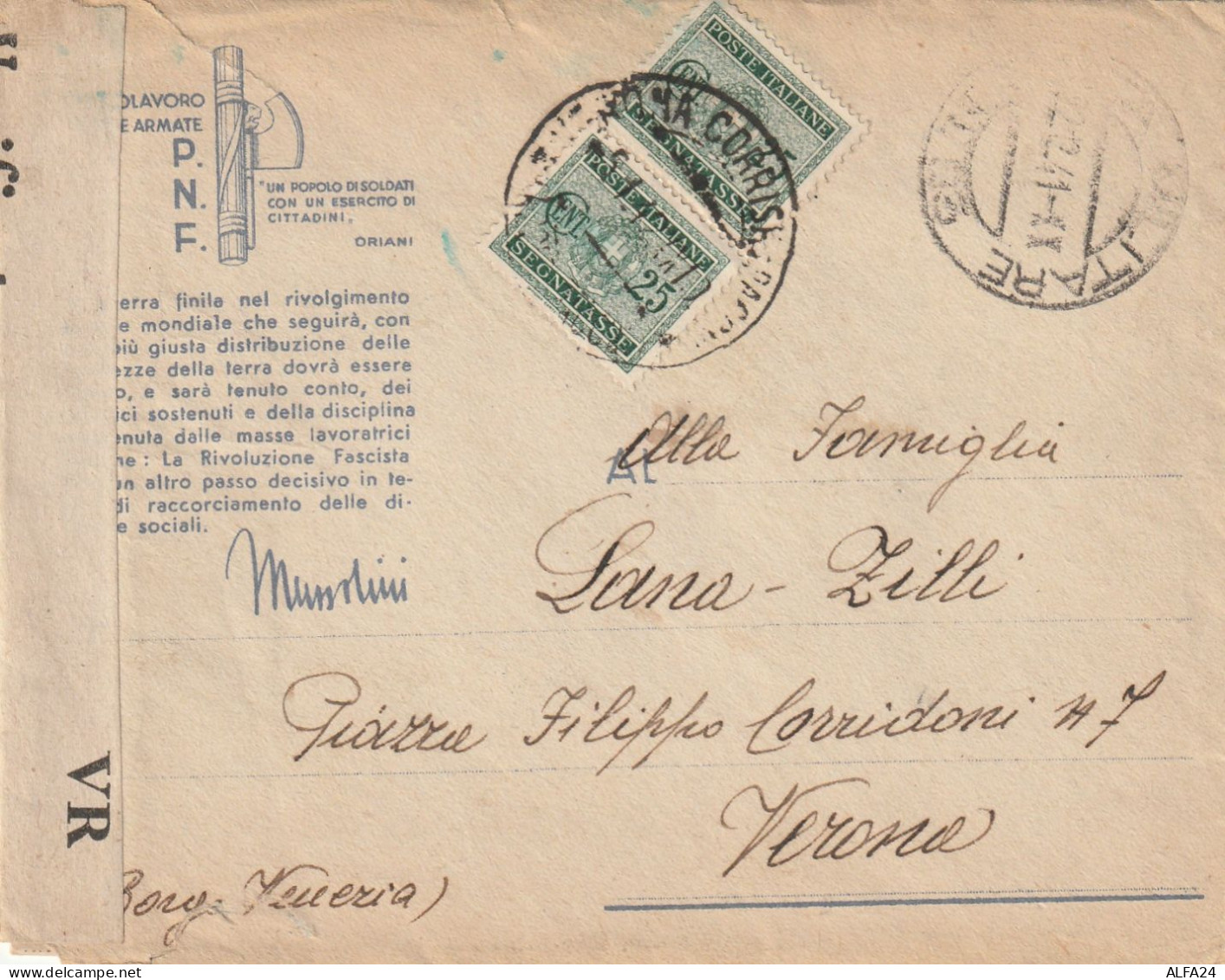 LETTERA 1941 PM SEGNATASSE 2X25 PNF Con Contenuto (ZP3289 - Segnatasse