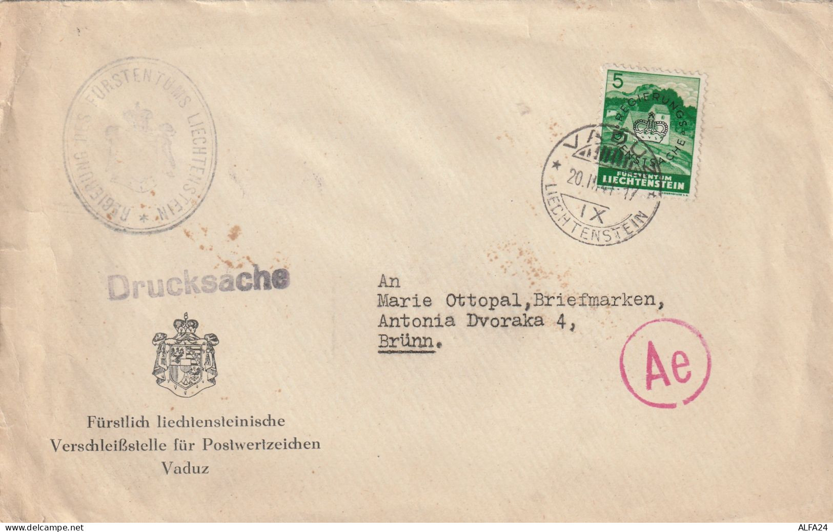 LETTERA 1941 LIECHTENSTEIN 5 TIMBRO VADUS (ZP3229 - Lettres & Documents