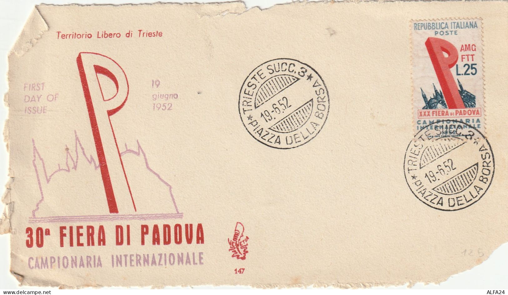 FRONTESPIZIO L.25 AMG FTT FIERA PAFDOVA 1952 (ZP3143 - Storia Postale