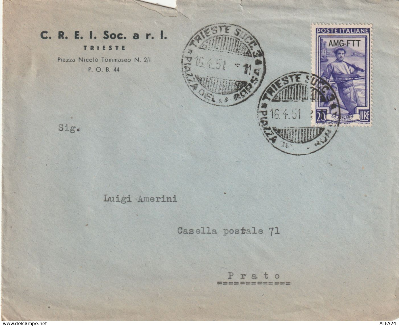 LETTERA 1951 AMG FTT L.20 TIMBRO TRIESTE (ZP3108 - Storia Postale