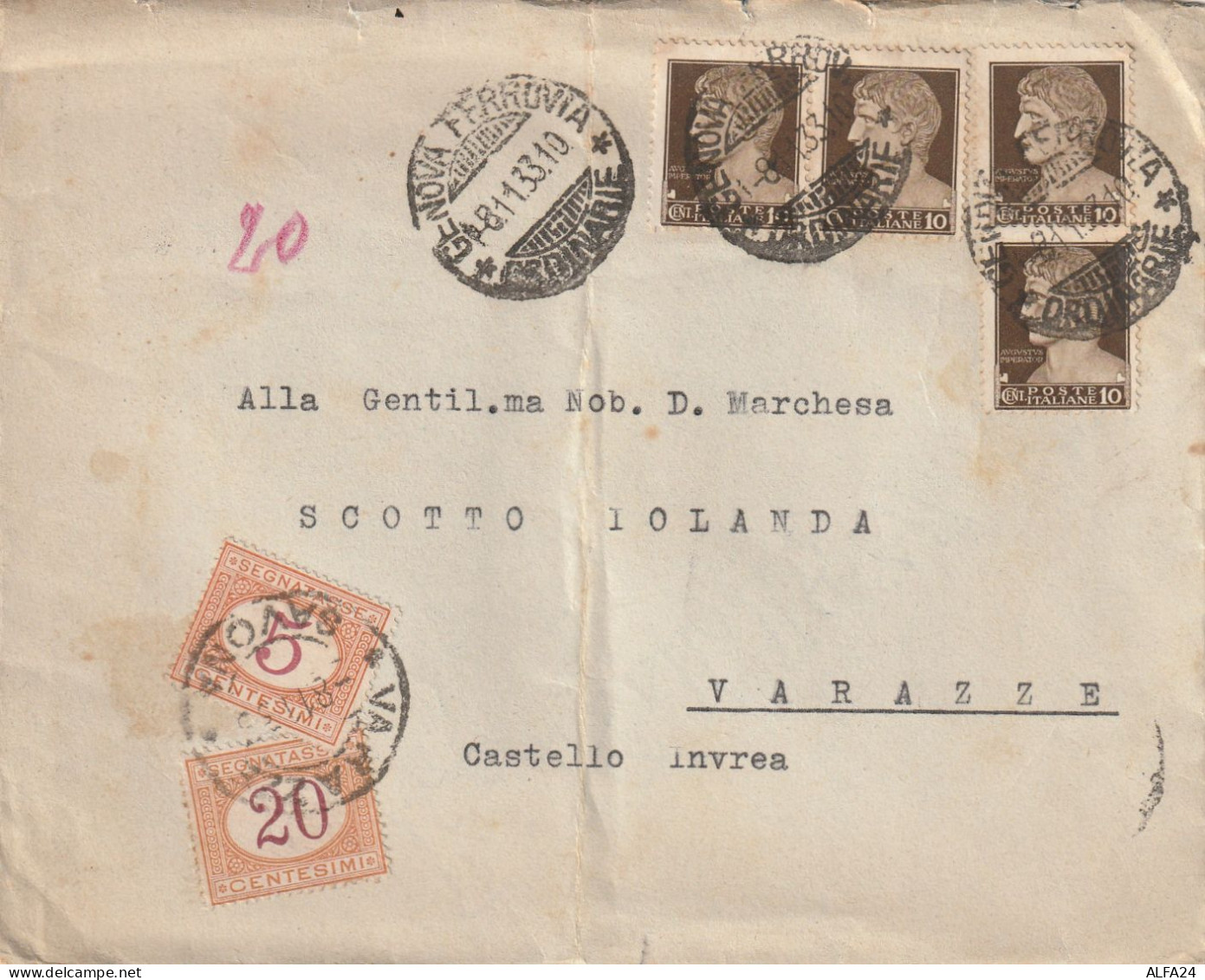 LETTERA 1933 4X10+SEGNATASSE 5+10 TIMBRO VARAZZE SAVONA GENOVA (ZP2938 - Taxe