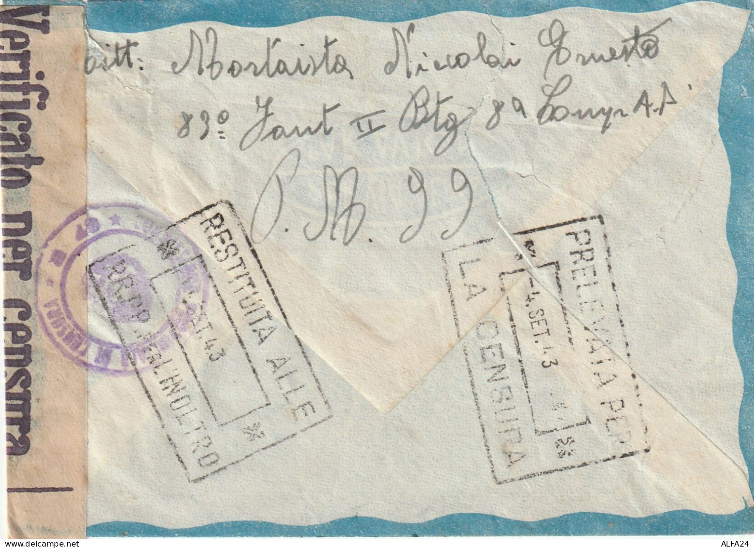 LETTERA 1943 PM 99 SEGNATASSE C.50 (ZP2927 - Segnatasse