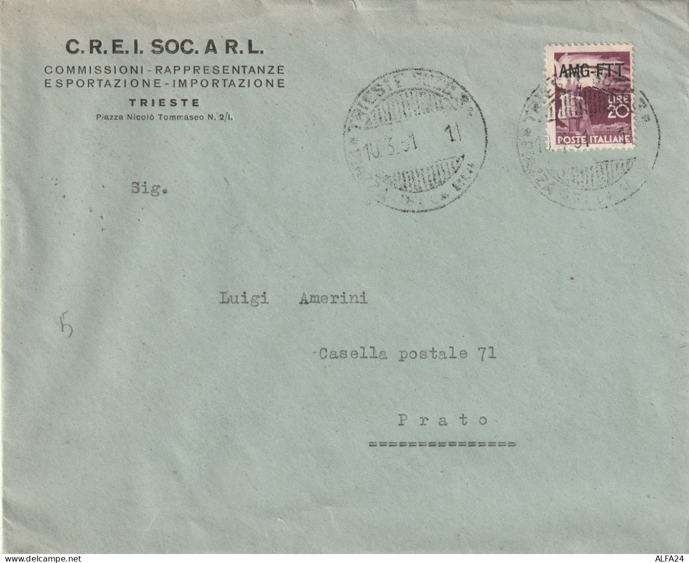 LETTERA 1951 L.20 AMG FTT TIMBRO TRIESTE PRATO (ZP2390 - Marcophilia